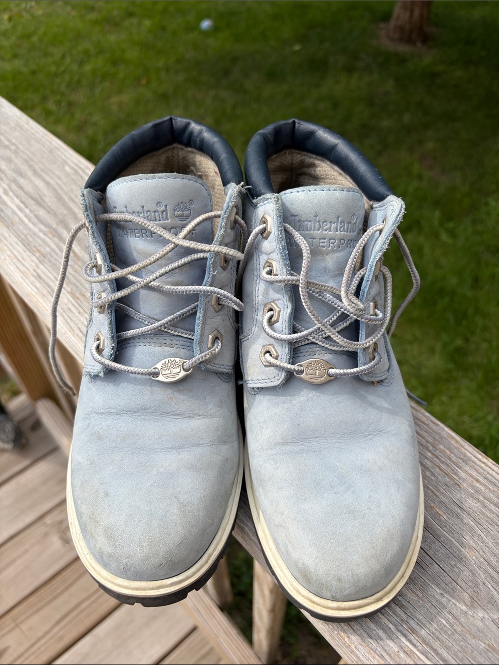 Timberland Boy’s Light Gray Chukka Boots with Black Collar 6.5